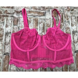 Auden Intimates Neon Hot Pink Lace Underwire Unlined Straps Corset Bra X-Large